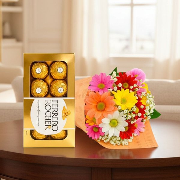 Buquê Partitura Flores do Campo e Ferrero Rocher