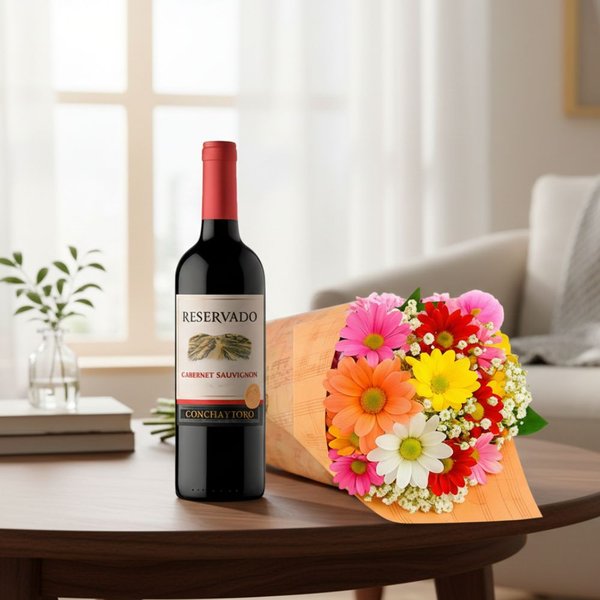 Buquê Partitura Flores do Campo e Vinho Reservado 750ml