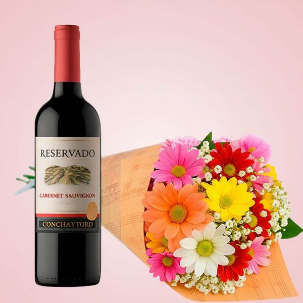 Buquê Partitura Flores do Campo e Vinho Reservado 750ml