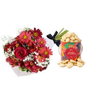 Imagem de Buquê Primavera das Flores Vermelhas e Biscoito Nuvem de Ninho