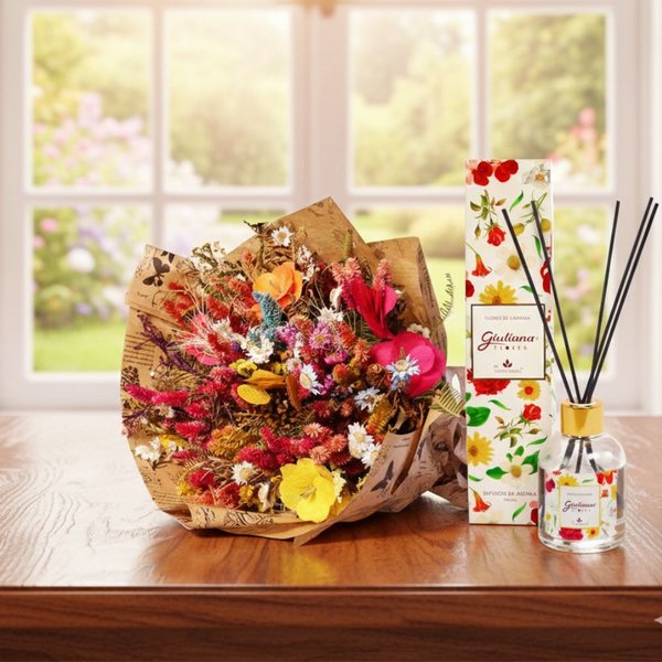 Mega Buquê de Flores Secas Coloridas e Difusor Encontro Floral