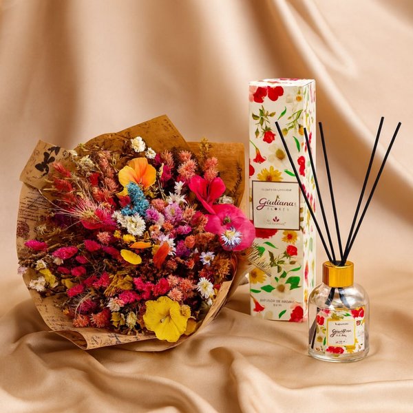 Mega Buquê de Flores Secas Coloridas e Difusor Encontro Floral