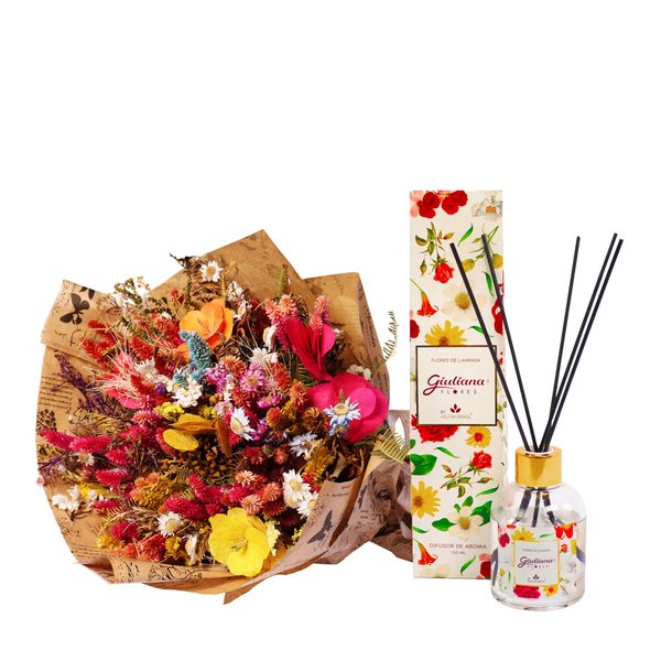 Mega Buquê de Flores Secas Coloridas e Difusor Encontro Floral