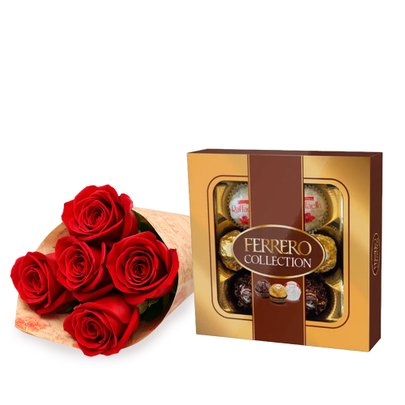 Buquê Partitura de Rosas Nacionais Vermelho e Ferrero Rocher