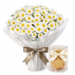 Imagem de Mini Vaso de Margaridinhas Plantadas e Biscoito Amanteigado