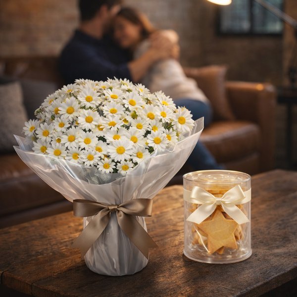 Mini Vaso de Margaridinhas Plantadas e Biscoito Amanteigado