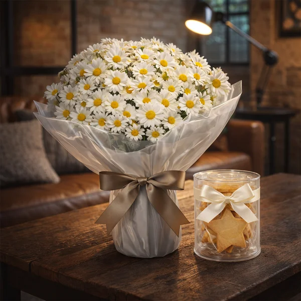 Mini Vaso de Margaridinhas Plantadas e Biscoito Amanteigado