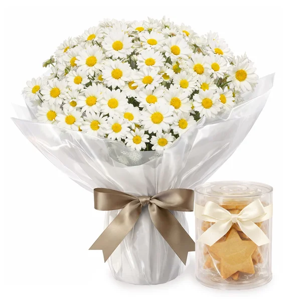 Mini Vaso de Margaridinhas Plantadas e Biscoito Amanteigado