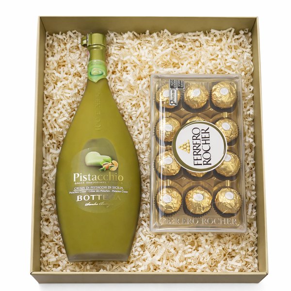 Ferrero Rocher 150gr e Licor Italiano Bottega Pistacchio 500ml