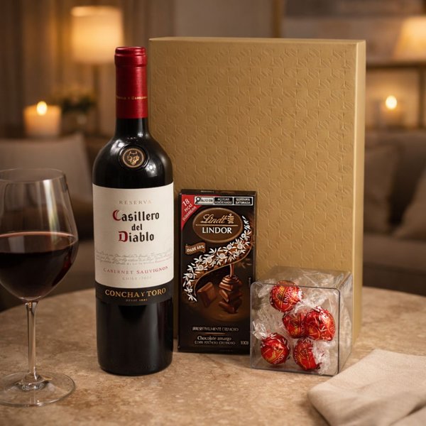 Cesta de Vinho Tinto Cabernet Sauvignon 750ml e Lindt