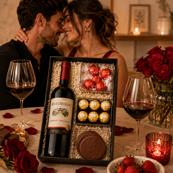 Cesta de Vinho e Lindt e Ferrero Rocher