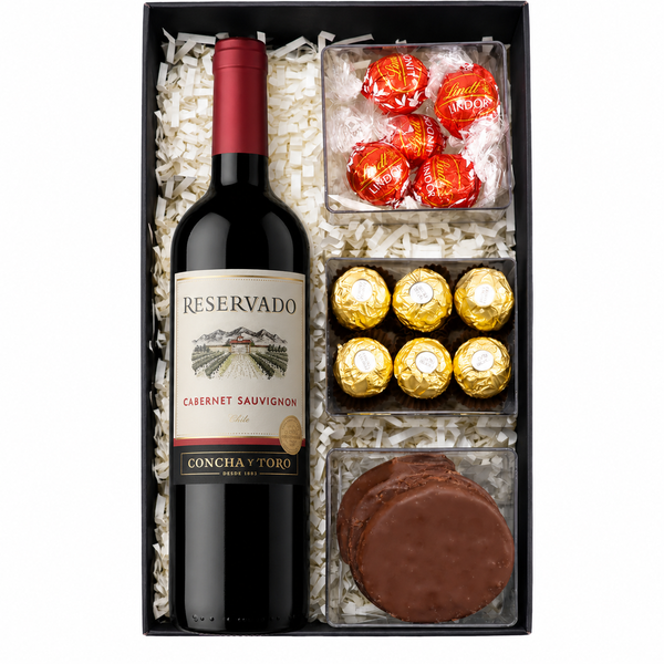 Cesta de Vinho e Lindt e Ferrero Rocher
