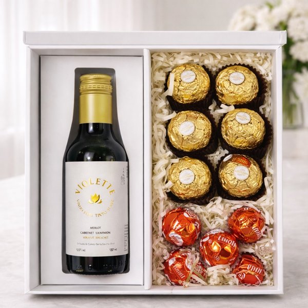 Vinho Tinto e Lindt e Ferrero no Box Esplendor