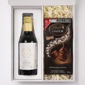 Vinho Tinto e Tablete de Chocolate Dark Lindt no Box Esplendor