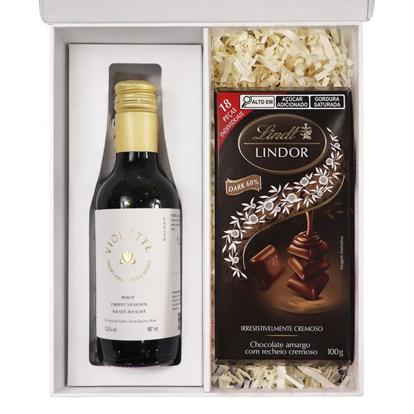 Vinho Tinto e Tablete de Chocolate Dark Lindt no Box Esplendor