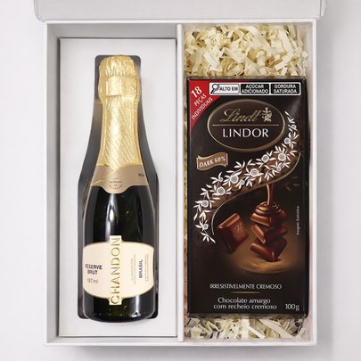 Chandon Baby 187ml e Tablete Dark Lindt no Box Explendor