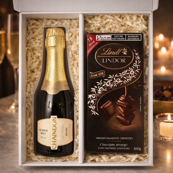 Chandon Baby 187ml e Tablete Dark Lindt no Box Explendor