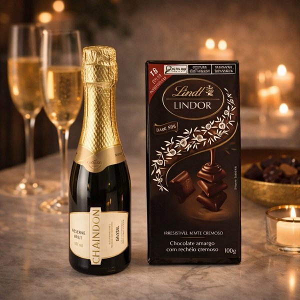 Chandon Baby 187ml e Tablete Dark Lindt no Box Explendor