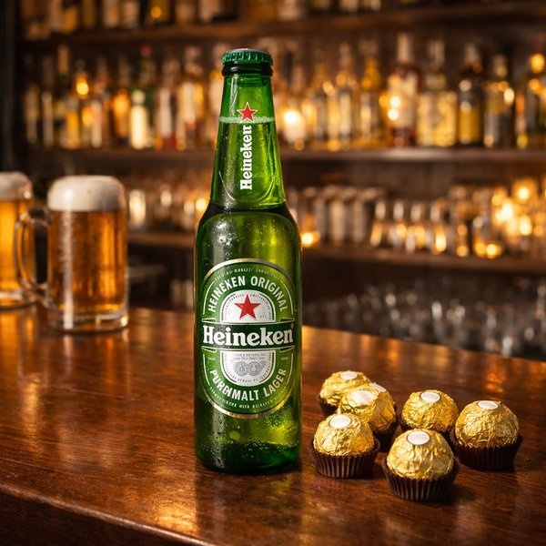 Cerveja Heineken 330ml e Bombons Ferrero Rocher