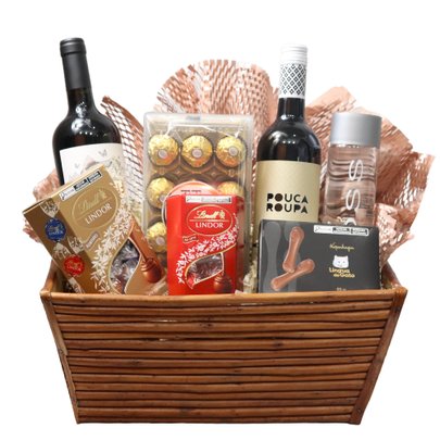 Cesta Paixão com Vinhos e Lindt e Kopenhagen