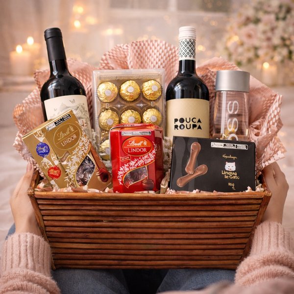 Cesta Paixão com Vinhos e Lindt e Kopenhagen