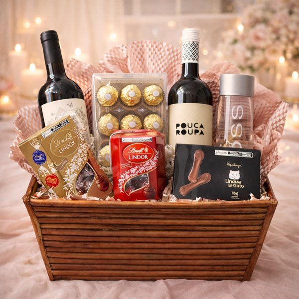 Cesta Paixão com Vinhos e Lindt e Kopenhagen