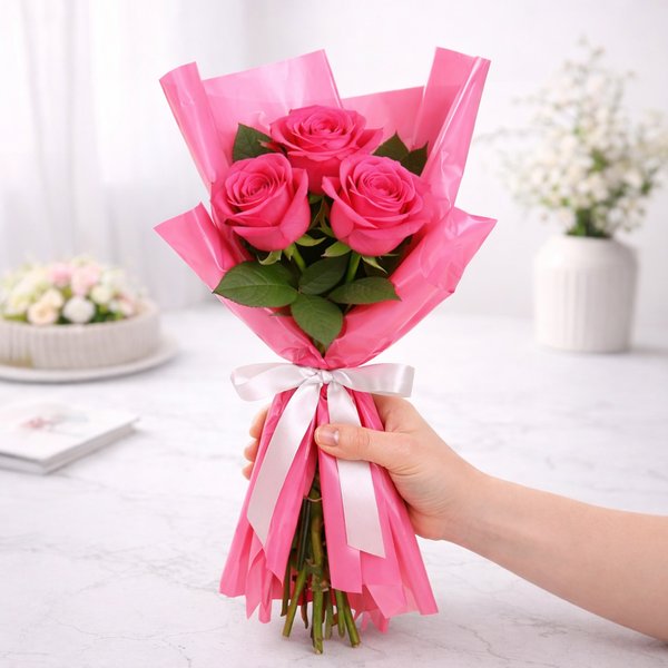 Buquê Trio de Rosas Pink