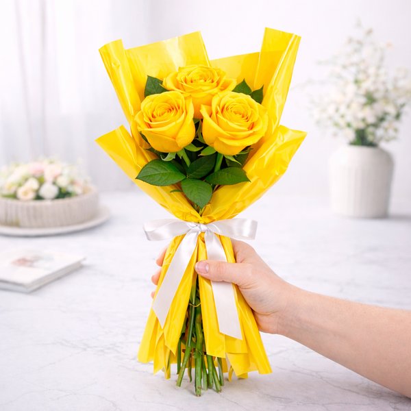 Buquê Trio de Rosas Amarelo