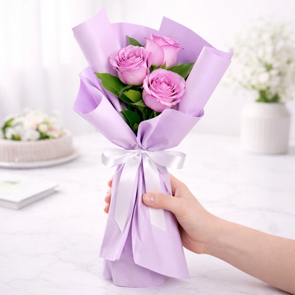 Buquê Trio de Rosas Lilás