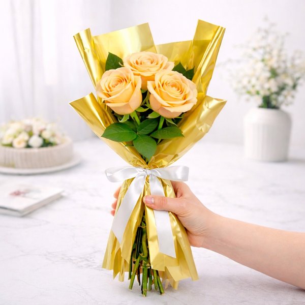 Buquê Trio de Rosas Champanhe