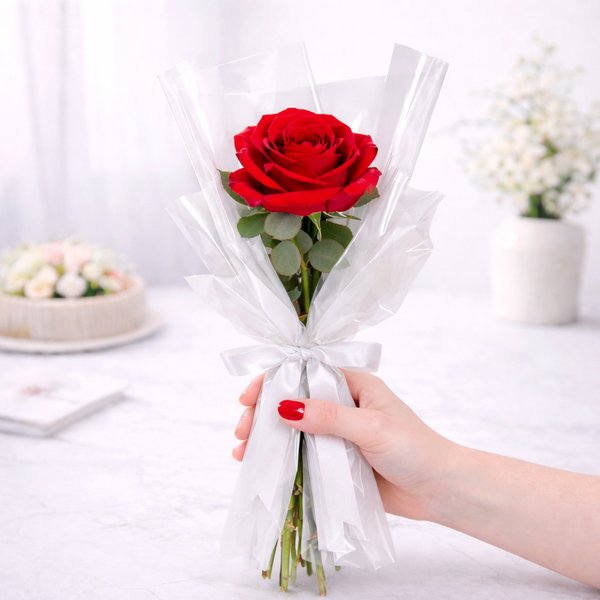 Buquê de Rosa Única Vermelha