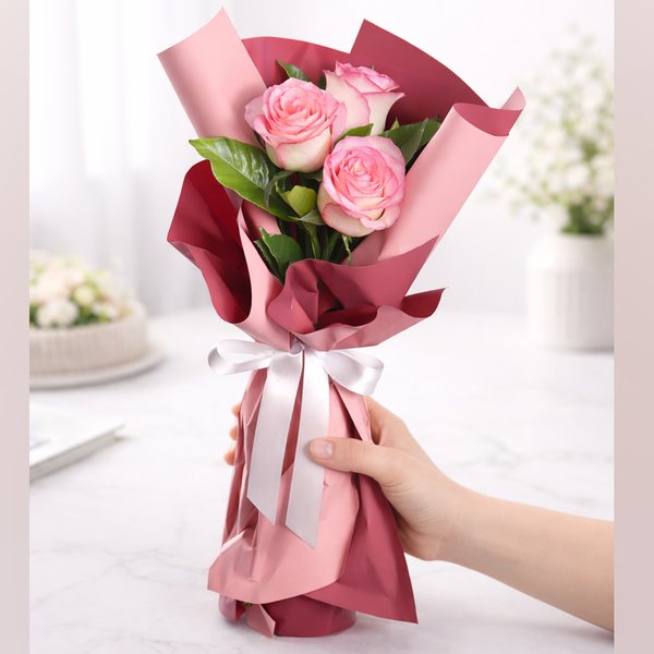 Buquê Trio de Rosas Cor de Rosa