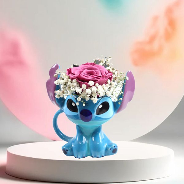 Ornamento Decorativo Stitch e Rosa Encantada  - Coleção Criativa