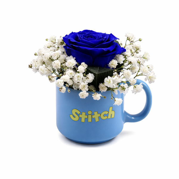 Caneca Stitch com Rosa Encantada Azul - Coleção Criativa