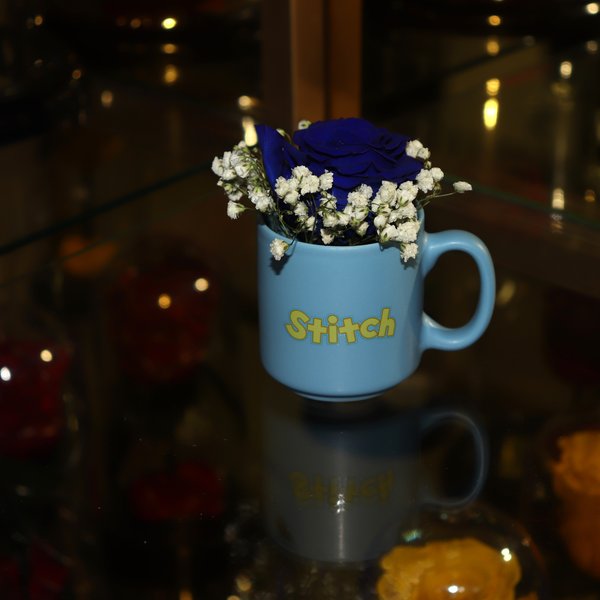 Caneca Stitch com Rosa Encantada Azul - Coleção Criativa