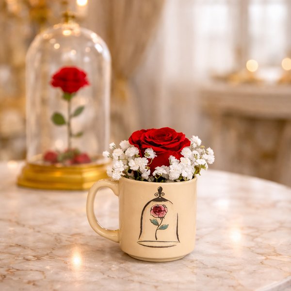 Caneca Bella com Rosa Encantada Vermelha - Coleção Criativa