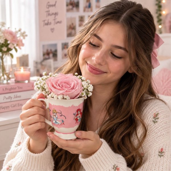 Caneca Princesas com Rosa Encantada Cor Rosa - Coleção Criativa