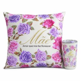 Imagem de Kit Almofada Florescer e Copo Sky - Mãe Encanto