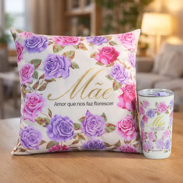Kit Almofada Florescer e Copo Sky - Mãe Encanto