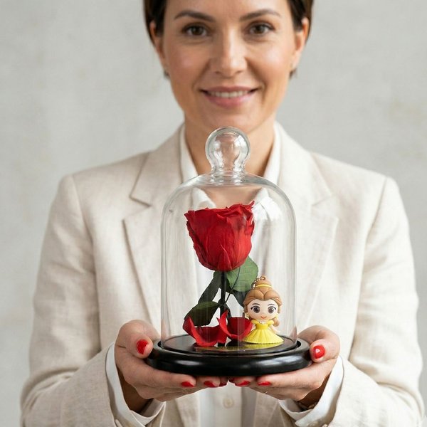 Mini Rosa Encantada Vermelha e Chaveiro Princesa Bela