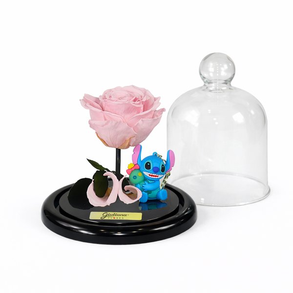 Mini Rosa Encantada Cor de Rosa e Chaveiro Stitch