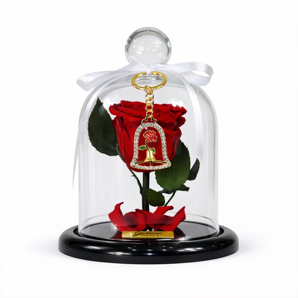 Mini Rosa Encantada Vermelha e Chaveiro de Rosa