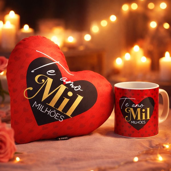 Caneca e Almofada Te Amo Mil Milhões