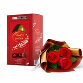 Buquê Trio de Rosas Vermelho e Ovo Lindt ao Leite
