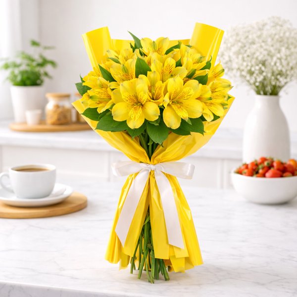 Buquê de Astromélias Amarelas - Serenidade