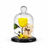 Mini Rosa Encantada Amarela e Urso Chaveiro