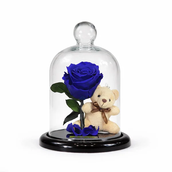 Mini Rosa Encantada Azul e Urso Chaveiro