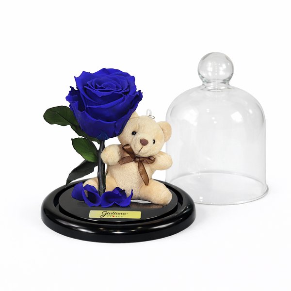 Mini Rosa Encantada Azul e Urso Chaveiro