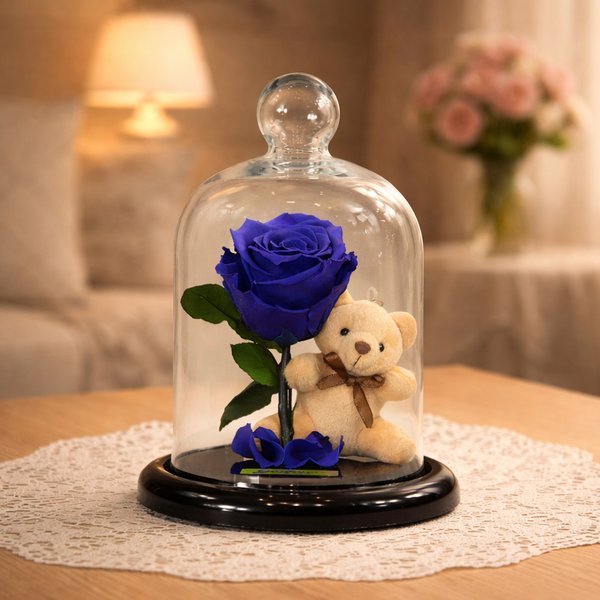 Mini Rosa Encantada Azul e Urso Chaveiro