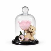 Mini Rosa Encantada Cor de Rosa e Urso Chaveiro